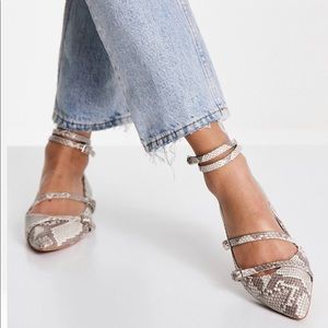 ASOS Strappy Pointed Snakeskin Ballet Flats Size 5